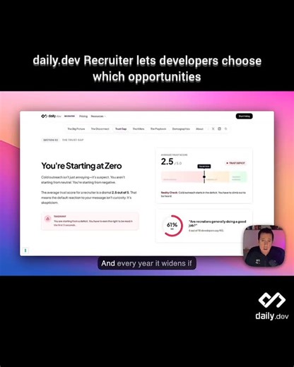 ColorBlockWorld on Instagram: "Stop guessing who’s interested. Start connecting with intent. daily.dev Recruiter replaces cold outreach with double opt-in introductions, giving developers control and recruiters meaningful conversations. 🔗 Start hiring smarter: 👉 https://your-recruiter-website-link.com #dailydev #TechRecruitment #DeveloperHiring #HiringWithoutSpam #DevCommunity FutureOfHiring"