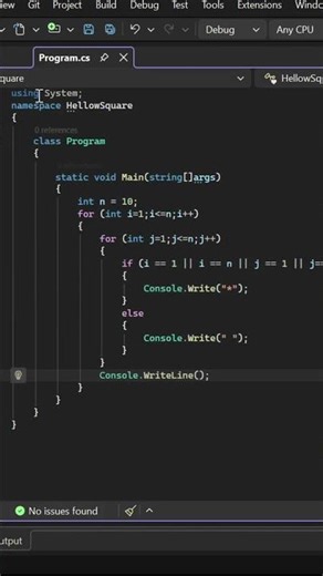 Hollow Square Pattern in C# Easy Console Program Day 10 #csharptutorial #databaseconcepts #shorts