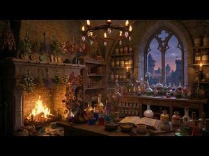 Medieval Alchemist Laboratory 🔥 Fireplace & Bubbling Potions | Wizard Study Ambience (4K)