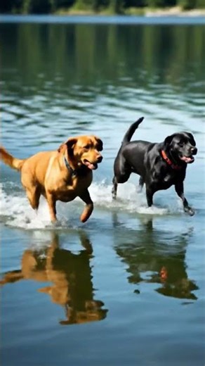 Two dogs running in water #viralvideo #shorts #DreamScreenAI