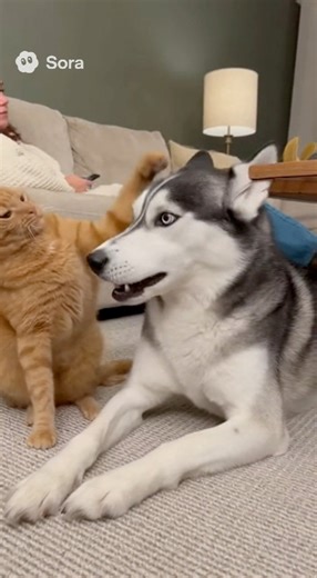 Cat frames dog acting victim 😂 #cat #pet #dog #catanddog #cats #dogs | Pawblum