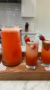 Strawberry Mint Limeade Recipe : 6 Cups water 1 Tbsp granulated sugar 1 Cup lime juice 1 1/2 Cups strawberries, halved 6 Mint leaves Sugar syrup 1 Cup water 1 Cup sugar Strawberries and limes for garnish Create the ice cubes by adding cut strawberries and mint leaves to an ice cube tray. Fill with water and freeze, preferably the night before. Make sugar syrup by combining 1 cup water and 1 cup sugar in a small saucepan. Place over medium/low heat and stir often until sugar is dissolved. Set asi