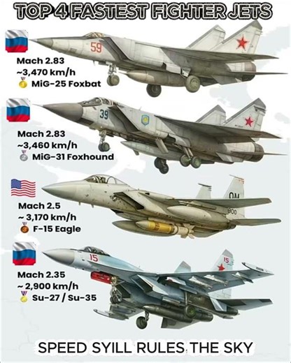 Top 4 Fastest Fighter Jets in the World #aircraftcomparison #army #airpower