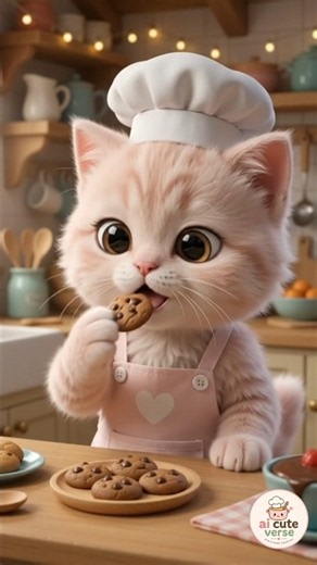❤️ AI Cat Making Mini Chocolate Lava Cookies 🍪🍫 #ai #cat #cutecat #miniaturecooking