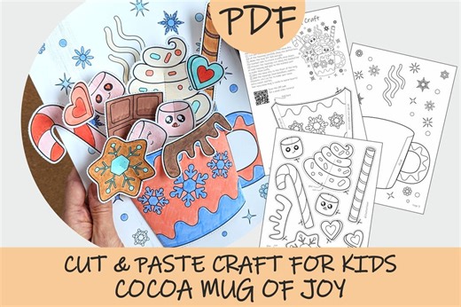 3D Cocoa Mug Cut and Paste Paper Craft: Winter Kids Activity (printable PDF) - Etsy