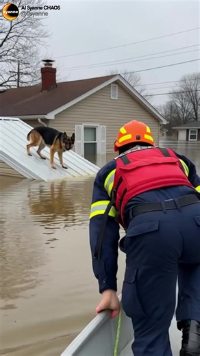 Dog Stranded on Roof During Flood — Firefighter Dives In to Save Him! When a firefighter saw a German Shepherd stranded on a roof during severe flooding, he jumped into action. Disclaimer: This video is created with AI technology. No real animals were harmed or put at risk. Our mission is to inspire kindness, empathy, and awareness. . . #dog #reaction #reelsviral #rescue #kindness #usa #hero #flood #germanshepherd #viral #brave #amazing #firefighter #emotional #heartwarmingsongs #dogrescue #floo