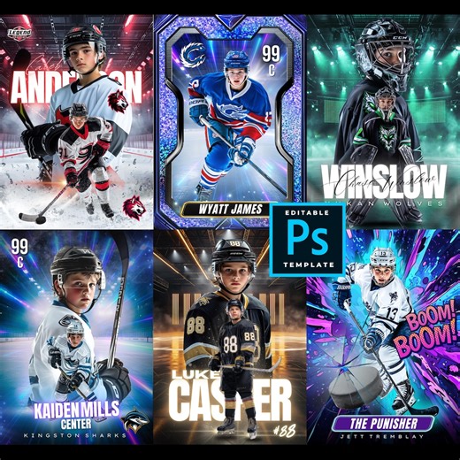 Hockey Trading Card Photoshop PSD Template Bundle Custom Sports Cards Kids Hockey Card Design Ice Hockey Team Gift Printable Keepsake - Etsy