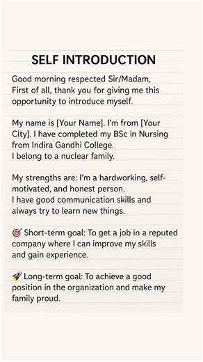 Perfect Self Introduction for Freshers💼Speak Confidently in Interviews✨#englishlanguage #interview