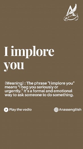 ✦ Prof. Anass ▪︎ TESOL Certified | ⚠️ The phrase "I implore you" means "I beg you seriously or urgently." It’s a formal and emotional way to ask someone to do something.... | Instagram