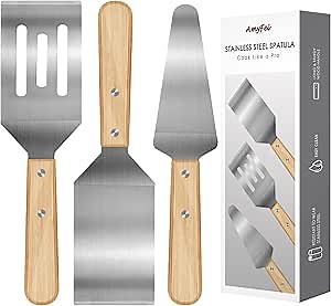 Amazon.com: 3 Pieces Stainless Steel Spatula Set,Metal Spatula for Cast Iron Skillet,Metal Spatula for Cooking with Wooden Handle,Metal Spatulas for kitchen use for Pancakes,Frying steak,Burger and Desserts: Home & Kitchen