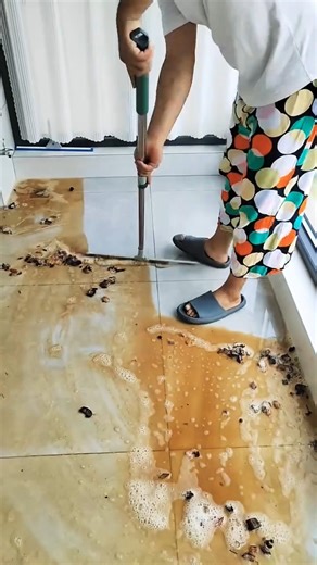 Boy Cleaning Floor with Cleaning Stick | Satisfying Floor Cleaning Hack #shorts