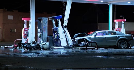 VIDEO: Car slams into gas pump, explodes into flames in Cleveland