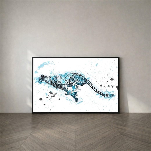 Abstract Running Cheetah Canvas, Modern Animal Wall Art, Blue Ink Splash Painting, Wildlife Canvas (digital / Print / Canvas / Framed) - Etsy UK