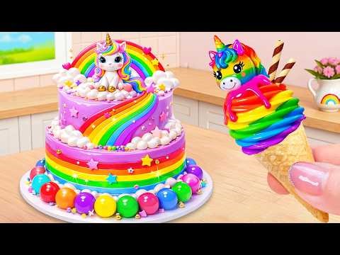 Dreamy Rainbow Unicorn Cake & Unicorn Ice Cream 🌈 Decorate Beautiful Miniature Cake 💗The Cake Corner
