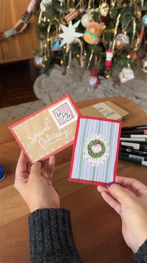 Caitlin Da Silva on Instagram: "…because envelopes deserve some festive fun too, right?! 🤪💌 if you’re wanting the perfect craft to do while watching holiday movies, adding some personality to your Christmas card envelopes with markers can be a great option !! envelopes: @mujicanada paint marker: @posca_usa markers: @tombowusa"