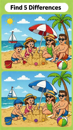 Find 5 Differences | 🔍 Beach Puzzle Challenge | Observation Challenge!