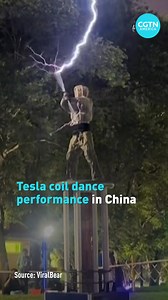 2.6M views · 19K reactions | Two performers presented an 'electric dance' by spinning Tesla coils at the Qingdao Beer Festival in eastern China. Dressed in insulated gear, they showcased lightning-like arcs generated by the high-voltage coils. Check it out. #insideChina | CGTN America | Facebook