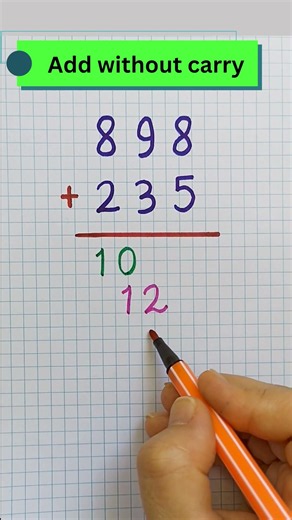 Add Big Numbers Without Carrying! 🤯#math trick # addition trick #add without carrying #addition