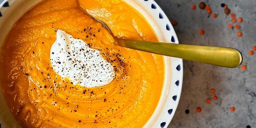 Sweet Potato, Carrot, Apple, and Red Lentil Soup
