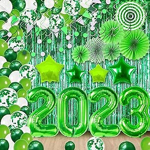 KatchOn, Green and White Graduation Decorations 2023 - Huge Pack of 155, Graduation Balloon Arch Kit | Green 2023 Balloons, Fringe Graduation Backdrop | Green Graduation Decorations Class of 2023