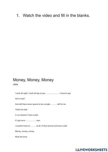 Money, money, money interactive worksheet