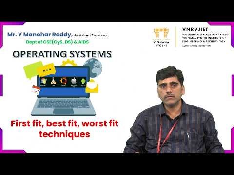 First fit, best fit and worst fit Techniques by Mr. Y Manohar Reddy