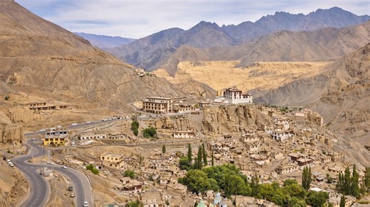 Lamayuru in Ladakh with a moon-like mountain landscape
