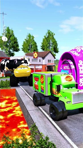 Funny Cars Crossing VS Bollard Barbie & LAVA in BeamNG.drive #mqueen crash #bngdrive #crashdrive4