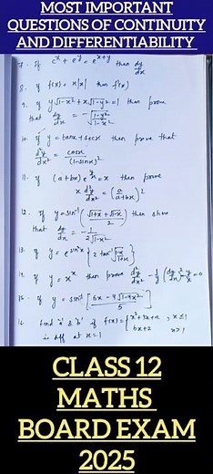 Most important questions of continuity and differentiability class 12 #maths #mathsboardexam2025
