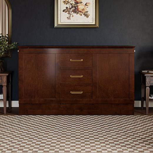 Everly Quinn Charleston Queen Wood Murphy Bed Chest with 6" Mattress & Reviews | Wayfair