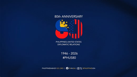 80 years of friendship. 80 years of history and sacrifice. 80 years of partnership and prosperity. Today, we launch the PH–US 80th Anniversary logo; marking the start of a yearlong commemoration. From the establishment of diplomatic relations to a future shaped together, the Philippines and the United States continue to stand as Friends, Allies, and Partners; bound by democratic values and a shared vision for peace and prosperity. 🇵🇭🤝🇺🇸 #PHUS80 | Philippine Embassy in Washington DC, USA