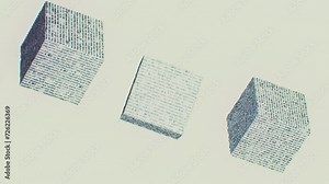 Three Cubes with Random Language Text on Them - 3D Seamless Loop Animation on White Background. LLM Box Visualization Concept Art. Stock Video