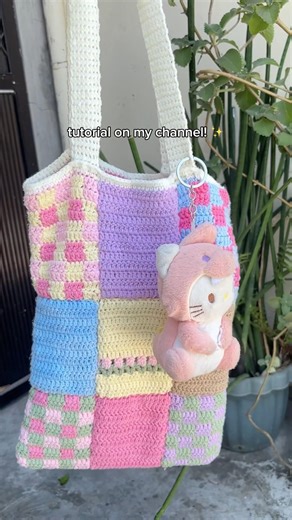 PATCHWORK TOTEBAG 🧶 Easy tutorial on my channel! #crochet #diy #crochetutorial