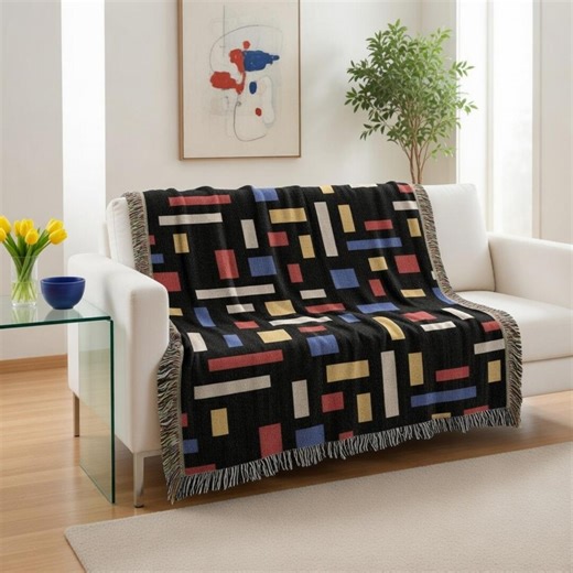 Bauhaus Woven Cotton Blanket • Mid Century Modern Sofa Throw - Etsy