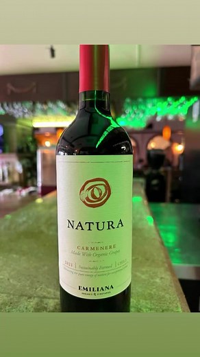 On our specials ORGANIC CARMENERE wine at a special price. Ancient grapes originally from the Bordeaux region in France but now primarily produced in Chile. Related to Cabernet and Merlot .NATURA from the organic vineyard EMILIANA in CHILE. Sustainably farmed, premium and pure. Intense red bold and structured attractive bouquet with cherry aromas and hints of chocolate and spice.Fruit and oak well balanced with a long juicy finish.It goes well with meats and vegetables. Try it with our grilled V