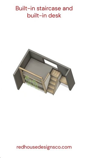 Queen Over Queen Bunk Bed with Desk & Stairs | Design #114