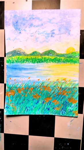 Easy Landscape Drawing with Crayons for Beginners #art #relaxartonline #butterflydrawing #drawing