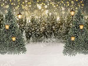 Kate 7×5ft Bokeh Snow Christmas Tree Photo Backdrop Xmas Glitter Street Lamp Snowfield Photography Background for Christmas Winter Photo Studio Props