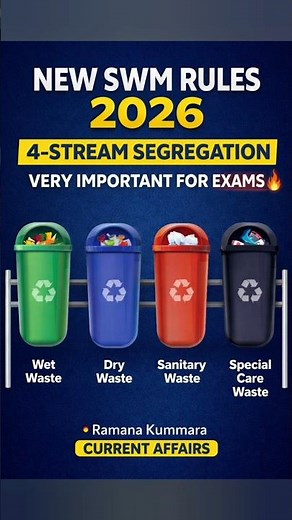 New Solid Waste Management Rules 2026 – Four Stream Segregation Explained | UPSC APPSC TGPSC
