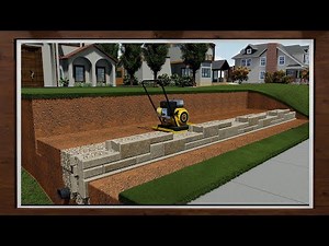 Bau einer Stützmauer "Allan-Block-Wechselmauerwerk Installation" mit Geogitter-Bewehrung