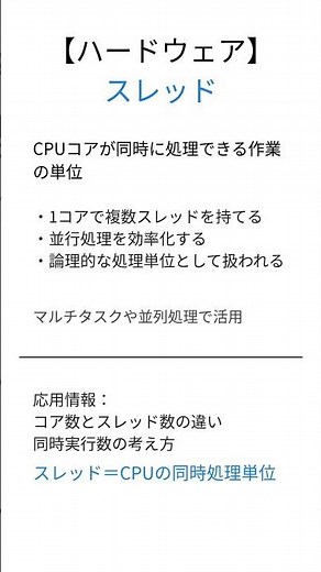 【応用情報技術者試験】スレッドとは？30秒で要点解説 #応用情報技術者試験 #ハードウェア #用語解説 #聞き流し