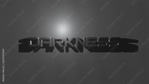 3D render of darkness text with metallic surface and light shadow on dark background creating dramatic animation designed for cinematic visuals, motion graphics and video overlays