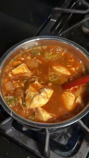 Spicy soft tofu stew 🥰 hits so good every time…