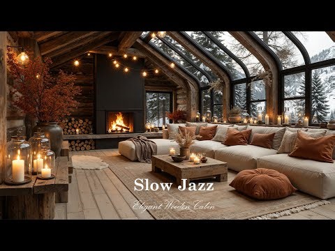 Slow Jazz in Elegant Wooden Cabin for Relieving Stress | Unwind with January Jazz & Winter Ambience