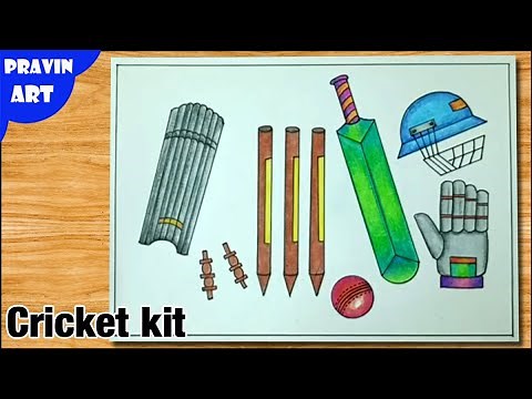 How to draw Cricket kit | Cricket drawing | How to draw Bat ball and stumps step by step very easy