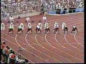 Men's 100m final at the Bareclona 1992 Olympics