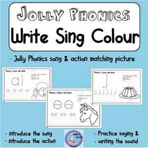 Jolly Phonics - Write and Colour each sound - Song & picture | All Sounds