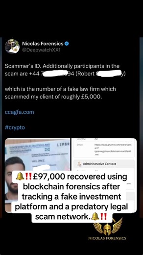 🔔‼️Case Study. How £97,000 was successfully traced and attributed to Raribbleart after a coordinated investment scam. Three weeks of deep blockchain forensic analysis led to full asset recovery. The operation involved 3 monitoring teams and 16 execution attempts with 10 unsuccessful iterations, proving that real crypto forensics is persistence, attribution and precision. To submit a report, use the email in bio. P.s AI tag is as a result of the water mark of forensics analysts “Nicolas forensic