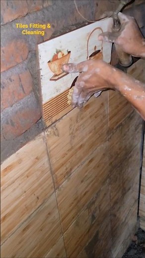 We put tiles on the wall and straighten the tiles by measuring with a string.#walltiles #reel#videos