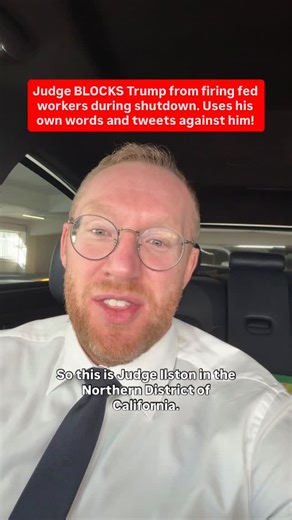 Attorney Ryan Stygar on Instagram: "A federal judge has BLOCKED the Trump administration from laying off thousands of federal workers during the government shutdown. . In court, the judge found the layoffs to be “arbitrary amd capricious” and she noted that the girding appeared to be politically motivated (which is unlawful) SPECIFICALLY BECAUSE of Trumps own statements, including a press conference where he said he’d target “democrat agencies” he doesn’t like. . This is not a final ruling and t